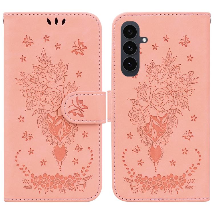 Custodia per telefono in pelle goffrata con farfalla e rosa, For Samsung Galaxy S25 FE 5G, For Samsung Galaxy S25 Edge 5G, For Samsung Galaxy S25 5G, For Samsung Galaxy S25+ 5G