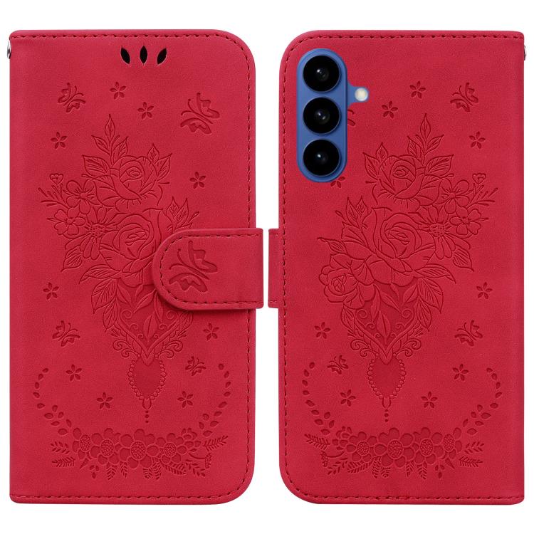 Custodia per telefono in pelle goffrata con farfalla e rosa, For Samsung Galaxy S26+ 5G, For Samsung Galaxy S26 Edge 5G, For Samsung Galaxy S26 Ultra 5G, For Samsung Galaxy S26 5G