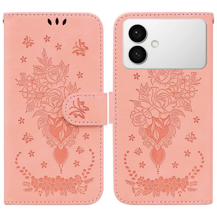 Custodia per telefono in pelle goffrata con farfalla e rosa, For Samsung Galaxy S26+ 5G, For Samsung Galaxy S26 Edge 5G, For Samsung Galaxy S26 Ultra 5G, For Samsung Galaxy S26 5G