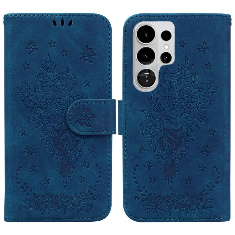 Custodia per telefono in pelle goffrata con farfalla e rosa, For Samsung Galaxy S26+ 5G, For Samsung Galaxy S26 Edge 5G, For Samsung Galaxy S26 Ultra 5G, For Samsung Galaxy S26 5G
