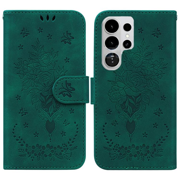 Custodia per telefono in pelle goffrata con farfalla e rosa, For Samsung Galaxy S26+ 5G, For Samsung Galaxy S26 Edge 5G, For Samsung Galaxy S26 Ultra 5G, For Samsung Galaxy S26 5G