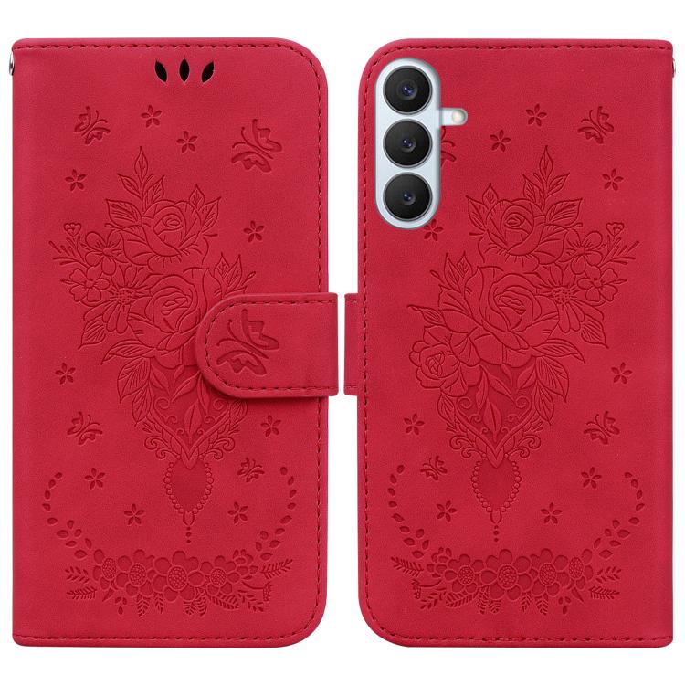 Custodia per telefono in pelle goffrata con farfalla e rosa, For Samsung Galaxy S26+ 5G, For Samsung Galaxy S26 Edge 5G, For Samsung Galaxy S26 Ultra 5G, For Samsung Galaxy S26 5G