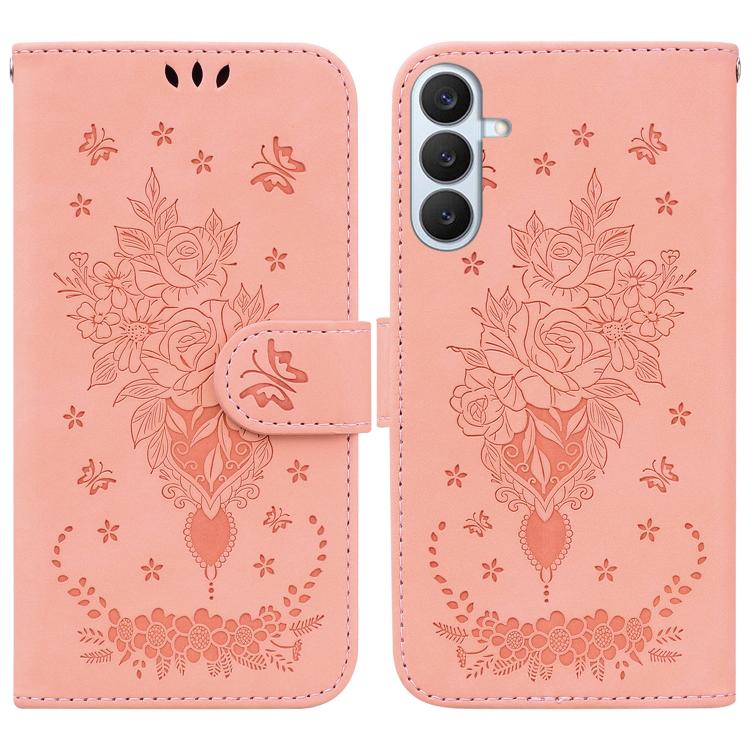 Custodia per telefono in pelle goffrata con farfalla e rosa, For Samsung Galaxy S26+ 5G, For Samsung Galaxy S26 Edge 5G, For Samsung Galaxy S26 Ultra 5G, For Samsung Galaxy S26 5G