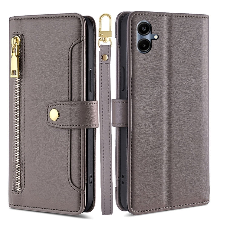 Portafoglio con cerniera a tracolla in pelle con texture di pecora, custodia per telefono, For Samsung Galaxy A56 5G, For Samsung Galaxy A36 5G, For Samsung Galaxy A06, For Samsung Galaxy Xcover 7 Pro 5G