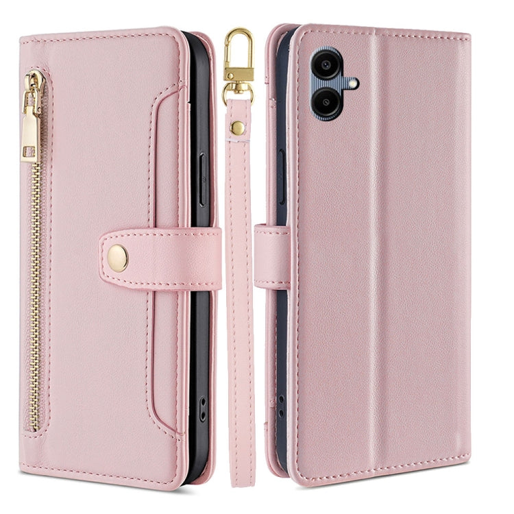 Portafoglio con cerniera a tracolla in pelle con texture di pecora, custodia per telefono, For Samsung Galaxy A56 5G, For Samsung Galaxy A36 5G, For Samsung Galaxy A06, For Samsung Galaxy Xcover 7 Pro 5G