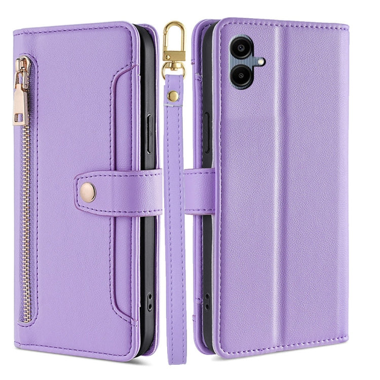 Portafoglio con cerniera a tracolla in pelle con texture di pecora, custodia per telefono, For Samsung Galaxy A56 5G, For Samsung Galaxy A36 5G, For Samsung Galaxy A06, For Samsung Galaxy Xcover 7 Pro 5G