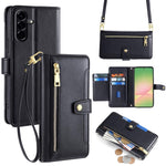Portafoglio con cerniera a tracolla in pelle con texture di pecora, custodia per telefono, For Samsung Galaxy A56 5G, For Samsung Galaxy A36 5G, For Samsung Galaxy A06, For Samsung Galaxy Xcover 7 Pro 5G