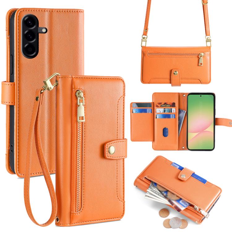 Portafoglio con cerniera a tracolla in pelle con texture di pecora, custodia per telefono, For Samsung Galaxy A56 5G, For Samsung Galaxy A36 5G, For Samsung Galaxy A06, For Samsung Galaxy Xcover 7 Pro 5G