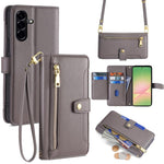Portafoglio con cerniera a tracolla in pelle con texture di pecora, custodia per telefono, For Samsung Galaxy A56 5G, For Samsung Galaxy A36 5G, For Samsung Galaxy A06, For Samsung Galaxy Xcover 7 Pro 5G