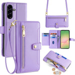 Portafoglio con cerniera a tracolla in pelle con texture di pecora, custodia per telefono, For Samsung Galaxy A56 5G, For Samsung Galaxy A36 5G, For Samsung Galaxy A06, For Samsung Galaxy Xcover 7 Pro 5G