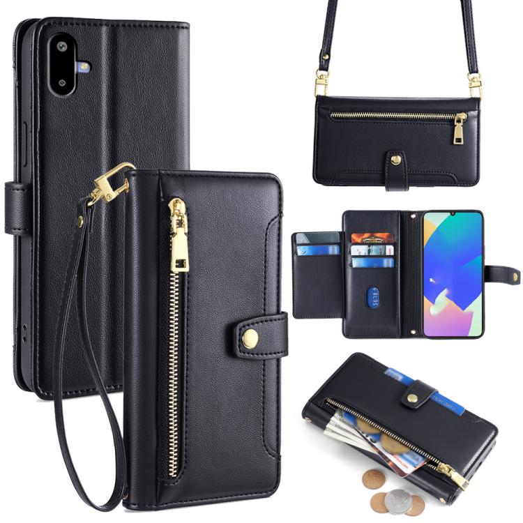 Portafoglio con cerniera a tracolla in pelle con texture di pecora, custodia per telefono, For Galaxy A57 5G, For Galaxy A37 5G, For Samsung Galaxy A17 5G, For Samsung Galaxy F06 5G