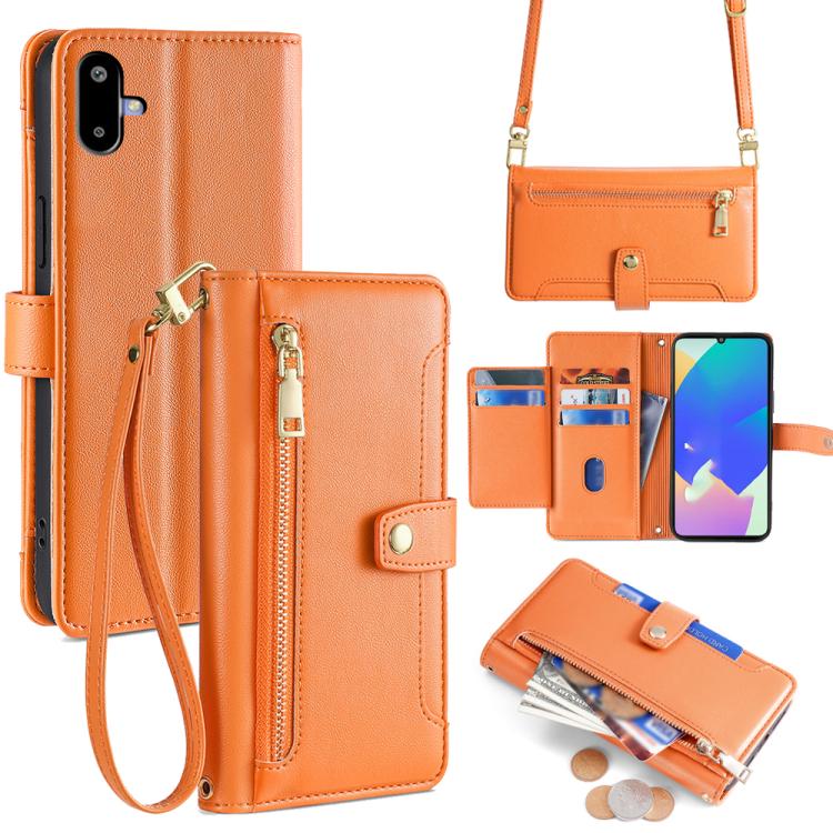 Portafoglio con cerniera a tracolla in pelle con texture di pecora, custodia per telefono, For Galaxy A57 5G, For Galaxy A37 5G, For Samsung Galaxy A17 5G, For Samsung Galaxy F06 5G