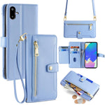 Portafoglio con cerniera a tracolla in pelle con texture di pecora, custodia per telefono, For Galaxy A57 5G, For Galaxy A37 5G, For Samsung Galaxy A17 5G, For Samsung Galaxy F06 5G