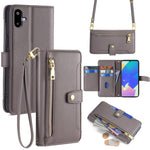 Portafoglio con cerniera a tracolla in pelle con texture di pecora, custodia per telefono, For Galaxy A57 5G, For Galaxy A37 5G, For Samsung Galaxy A17 5G, For Samsung Galaxy F06 5G