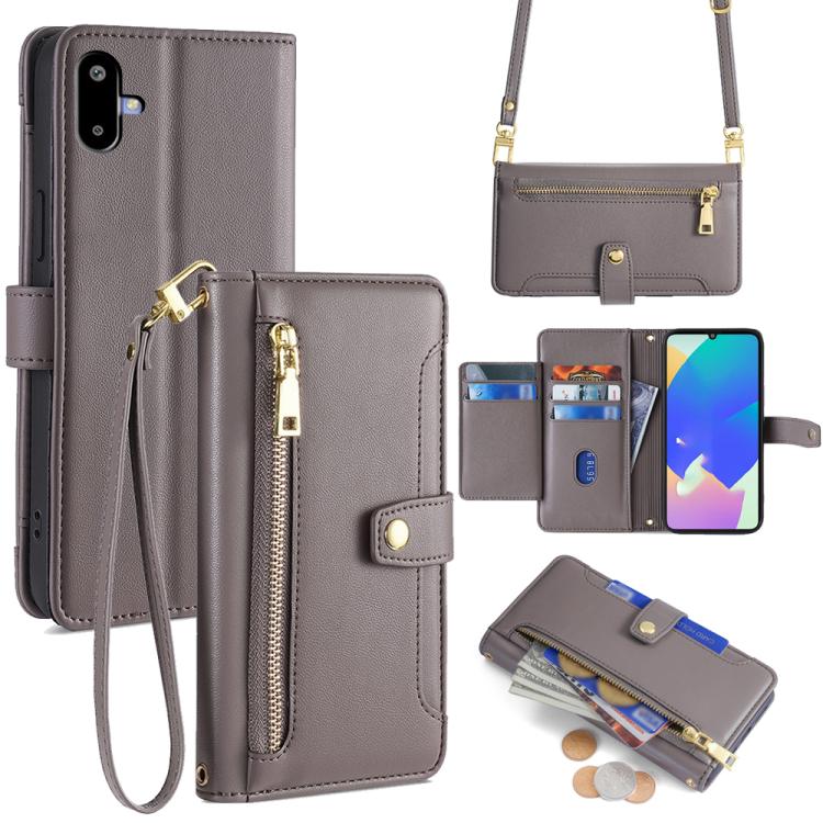 Portafoglio con cerniera a tracolla in pelle con texture di pecora, custodia per telefono, For Galaxy A57 5G, For Galaxy A37 5G, For Samsung Galaxy A17 5G, For Samsung Galaxy F06 5G