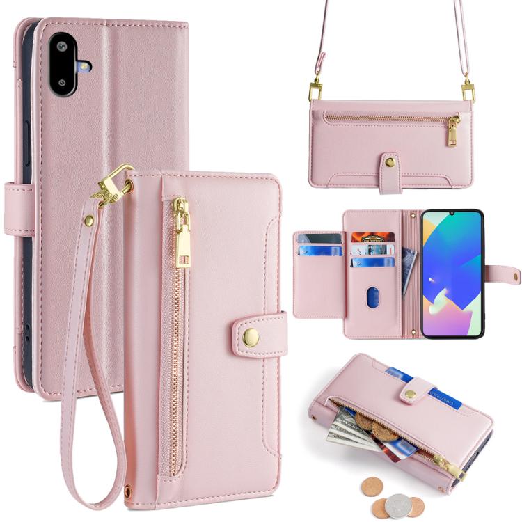Portafoglio con cerniera a tracolla in pelle con texture di pecora, custodia per telefono, For Galaxy A57 5G, For Galaxy A37 5G, For Samsung Galaxy A17 5G, For Samsung Galaxy F06 5G