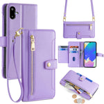 Portafoglio con cerniera a tracolla in pelle con texture di pecora, custodia per telefono, For Galaxy A57 5G, For Galaxy A37 5G, For Samsung Galaxy A17 5G, For Samsung Galaxy F06 5G