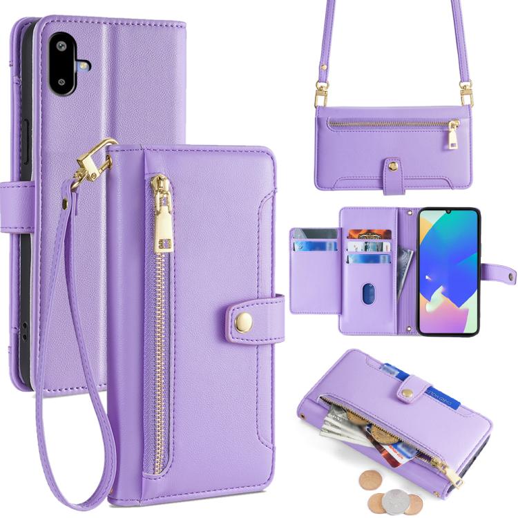Portafoglio con cerniera a tracolla in pelle con texture di pecora, custodia per telefono, For Galaxy A57 5G, For Galaxy A37 5G, For Samsung Galaxy A17 5G, For Samsung Galaxy F06 5G