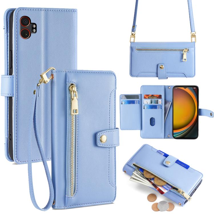 Portafoglio con cerniera a tracolla in pelle con texture di pecora, custodia per telefono, For Samsung Galaxy A56 5G, For Samsung Galaxy A36 5G, For Samsung Galaxy A06, For Samsung Galaxy Xcover 7 Pro 5G