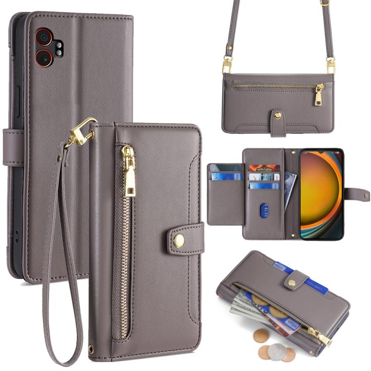 Portafoglio con cerniera a tracolla in pelle con texture di pecora, custodia per telefono, For Samsung Galaxy A56 5G, For Samsung Galaxy A36 5G, For Samsung Galaxy A06, For Samsung Galaxy Xcover 7 Pro 5G