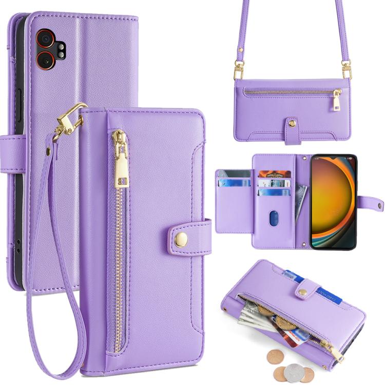 Portafoglio con cerniera a tracolla in pelle con texture di pecora, custodia per telefono, For Samsung Galaxy A56 5G, For Samsung Galaxy A36 5G, For Samsung Galaxy A06, For Samsung Galaxy Xcover 7 Pro 5G