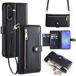 Portafoglio con cerniera a tracolla in pelle con texture di pecora, custodia per telefono, For Samsung Galaxy A56 5G, For Samsung Galaxy A36 5G, For Samsung Galaxy A06, For Samsung Galaxy Xcover 7 Pro 5G