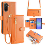 Portafoglio con cerniera a tracolla in pelle con texture di pecora, custodia per telefono, For Samsung Galaxy A56 5G, For Samsung Galaxy A36 5G, For Samsung Galaxy A06, For Samsung Galaxy Xcover 7 Pro 5G