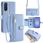 Portafoglio con cerniera a tracolla in pelle con texture di pecora, custodia per telefono, For Samsung Galaxy A56 5G, For Samsung Galaxy A36 5G, For Samsung Galaxy A06, For Samsung Galaxy Xcover 7 Pro 5G