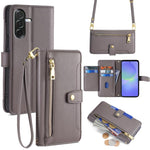 Portafoglio con cerniera a tracolla in pelle con texture di pecora, custodia per telefono, For Samsung Galaxy A56 5G, For Samsung Galaxy A36 5G, For Samsung Galaxy A06, For Samsung Galaxy Xcover 7 Pro 5G