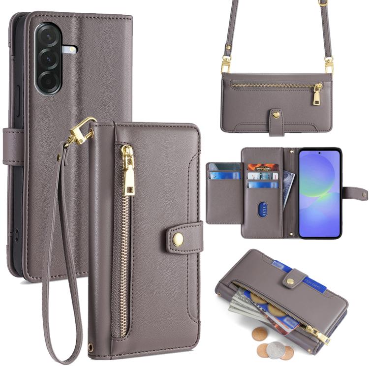 Portafoglio con cerniera a tracolla in pelle con texture di pecora, custodia per telefono, For Samsung Galaxy A56 5G, For Samsung Galaxy A36 5G, For Samsung Galaxy A06, For Samsung Galaxy Xcover 7 Pro 5G