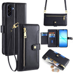 Portafoglio con cerniera a tracolla in pelle con texture di pecora, custodia per telefono, For Galaxy A57 5G, For Galaxy A37 5G, For Samsung Galaxy A17 5G, For Samsung Galaxy F06 5G