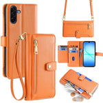 Portafoglio con cerniera a tracolla in pelle con texture di pecora, custodia per telefono, For Galaxy A57 5G, For Galaxy A37 5G, For Samsung Galaxy A17 5G, For Samsung Galaxy F06 5G