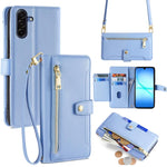 Portafoglio con cerniera a tracolla in pelle con texture di pecora, custodia per telefono, For Galaxy A57 5G, For Galaxy A37 5G, For Samsung Galaxy A17 5G, For Samsung Galaxy F06 5G