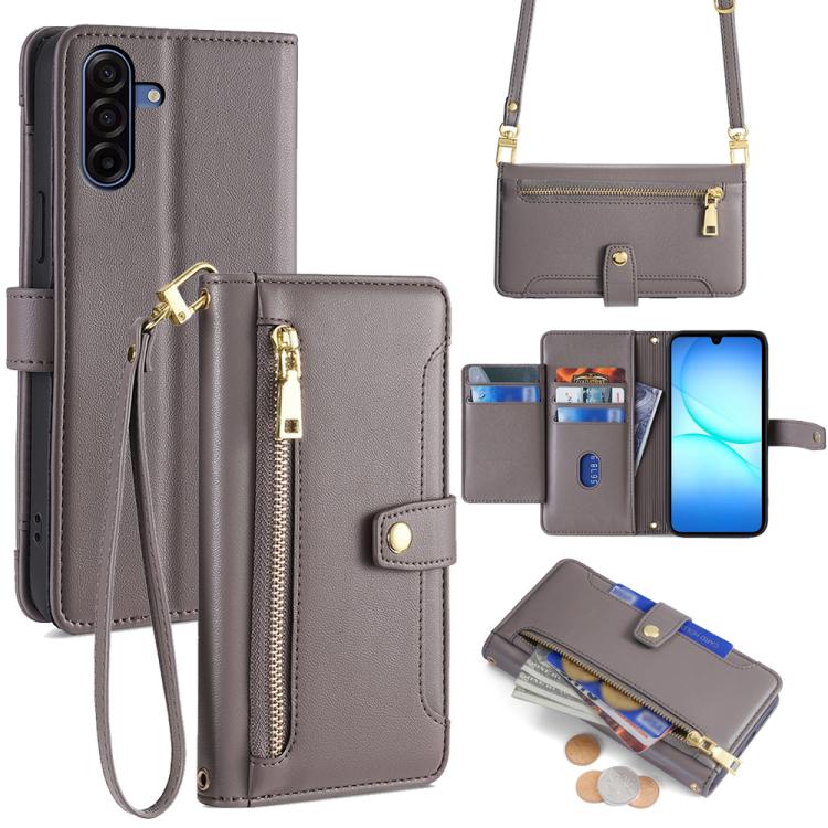 Portafoglio con cerniera a tracolla in pelle con texture di pecora, custodia per telefono, For Galaxy A57 5G, For Galaxy A37 5G, For Samsung Galaxy A17 5G, For Samsung Galaxy F06 5G
