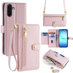 Portafoglio con cerniera a tracolla in pelle con texture di pecora, custodia per telefono, For Galaxy A57 5G, For Galaxy A37 5G, For Samsung Galaxy A17 5G, For Samsung Galaxy F06 5G