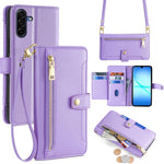 Portafoglio con cerniera a tracolla in pelle con texture di pecora, custodia per telefono, For Galaxy A57 5G, For Galaxy A37 5G, For Samsung Galaxy A17 5G, For Samsung Galaxy F06 5G