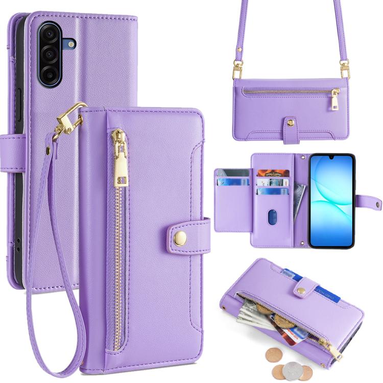 Portafoglio con cerniera a tracolla in pelle con texture di pecora, custodia per telefono, For Galaxy A57 5G, For Galaxy A37 5G, For Samsung Galaxy A17 5G, For Samsung Galaxy F06 5G