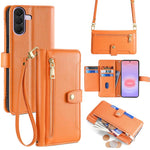 Portafoglio con cerniera a tracolla in pelle con texture di pecora, custodia per telefono, For Galaxy A57 5G, For Galaxy A37 5G, For Samsung Galaxy A17 5G, For Samsung Galaxy F06 5G
