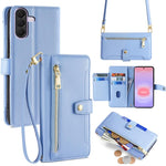 Portafoglio con cerniera a tracolla in pelle con texture di pecora, custodia per telefono, For Galaxy A57 5G, For Galaxy A37 5G, For Samsung Galaxy A17 5G, For Samsung Galaxy F06 5G