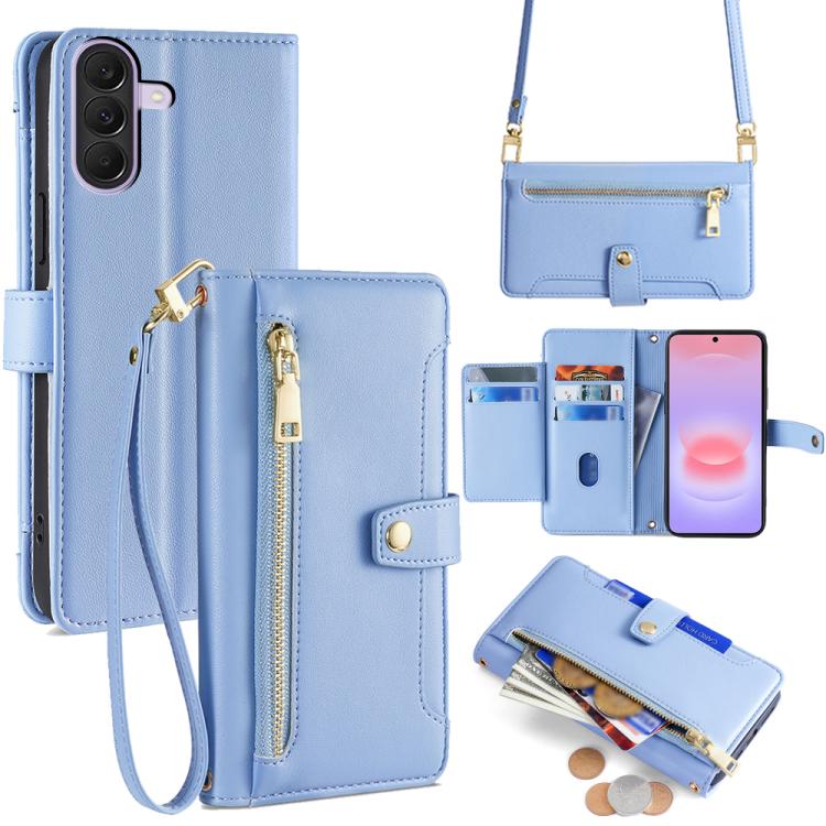 Portafoglio con cerniera a tracolla in pelle con texture di pecora, custodia per telefono, For Galaxy A57 5G, For Galaxy A37 5G, For Samsung Galaxy A17 5G, For Samsung Galaxy F06 5G