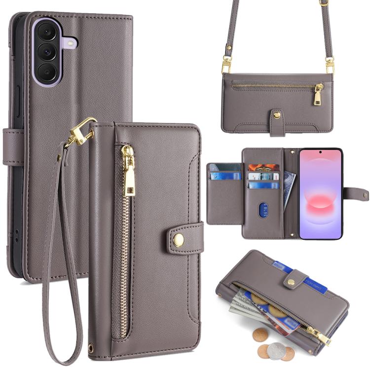 Portafoglio con cerniera a tracolla in pelle con texture di pecora, custodia per telefono, For Galaxy A57 5G, For Galaxy A37 5G, For Samsung Galaxy A17 5G, For Samsung Galaxy F06 5G