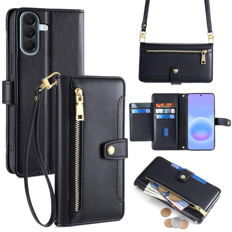 Portafoglio con cerniera a tracolla in pelle con texture di pecora, custodia per telefono, For Galaxy A57 5G, For Galaxy A37 5G, For Samsung Galaxy A17 5G, For Samsung Galaxy F06 5G