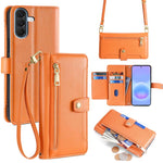 Portafoglio con cerniera a tracolla in pelle con texture di pecora, custodia per telefono, For Galaxy A57 5G, For Galaxy A37 5G, For Samsung Galaxy A17 5G, For Samsung Galaxy F06 5G