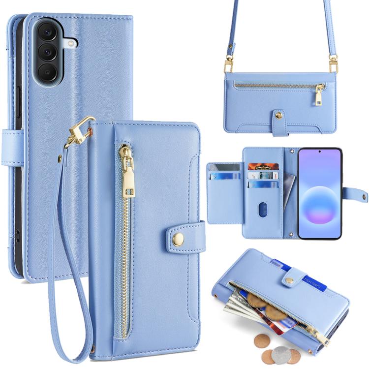 Portafoglio con cerniera a tracolla in pelle con texture di pecora, custodia per telefono, For Galaxy A57 5G, For Galaxy A37 5G, For Samsung Galaxy A17 5G, For Samsung Galaxy F06 5G