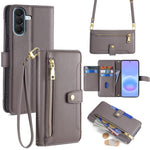 Portafoglio con cerniera a tracolla in pelle con texture di pecora, custodia per telefono, For Galaxy A57 5G, For Galaxy A37 5G, For Samsung Galaxy A17 5G, For Samsung Galaxy F06 5G