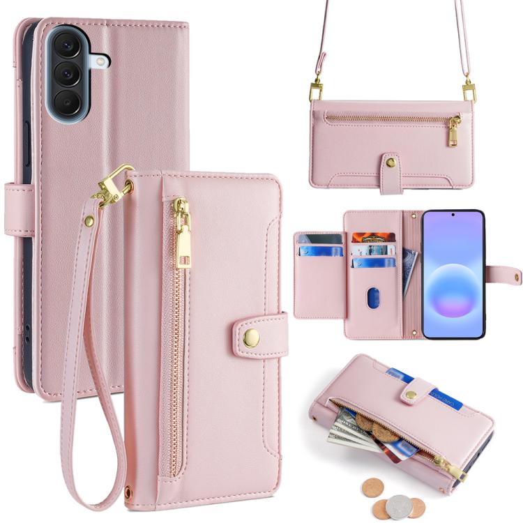 Portafoglio con cerniera a tracolla in pelle con texture di pecora, custodia per telefono, For Galaxy A57 5G, For Galaxy A37 5G, For Samsung Galaxy A17 5G, For Samsung Galaxy F06 5G