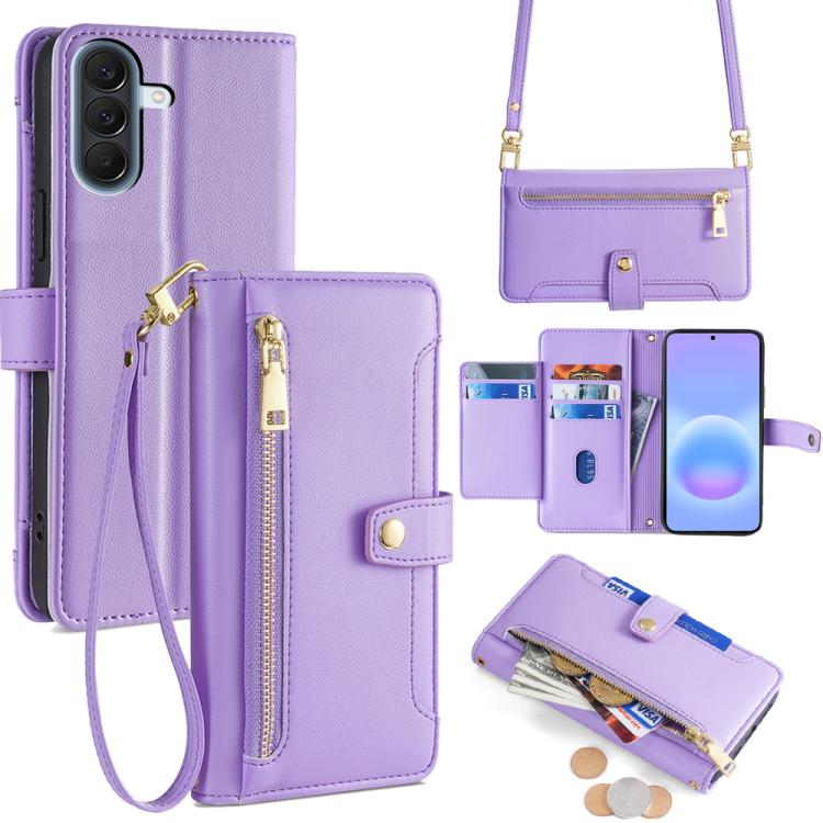 Portafoglio con cerniera a tracolla in pelle con texture di pecora, custodia per telefono, For Galaxy A57 5G, For Galaxy A37 5G, For Samsung Galaxy A17 5G, For Samsung Galaxy F06 5G