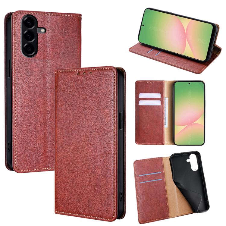Custodia magnetica per telefono in pelle tinta unita Gloss Oil, For Galaxy A57 5G, For Galaxy A37 5G, For Samsung Galaxy A17 5G, For Samsung Galaxy A56 5G
