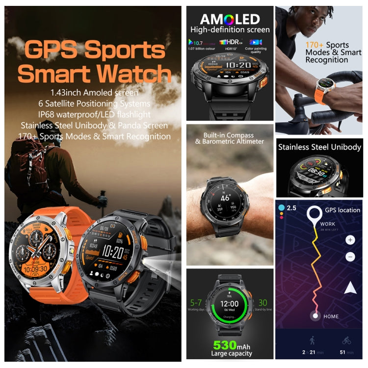 LEMFO K67 1.43 pollici AMOLED Screen GPS Sport Smart Watch, Supporto Chiamata Bluetooth / Monitoraggio Salute