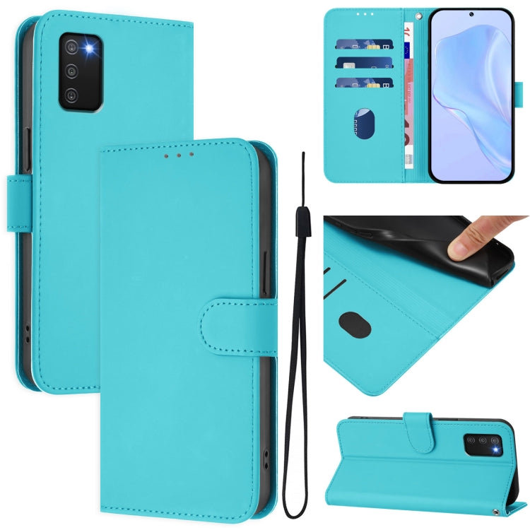 Custodia per telefono in pelle tinta unita effetto pelle con cordino, For Samsung Galaxy A03s 166mm